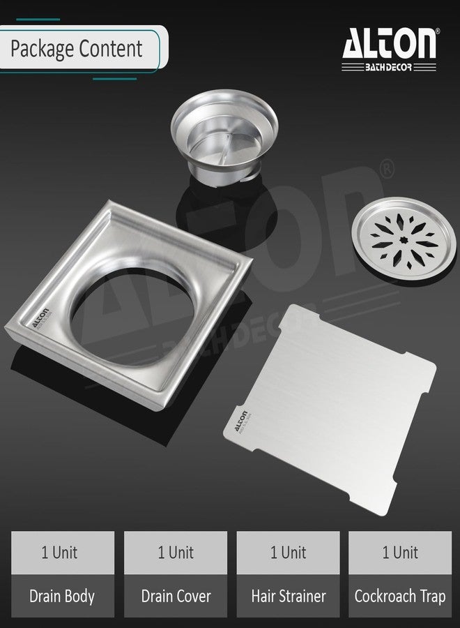 ALTON ALD1005, SS-304 Grade, 5x5 INCH Plain, Bathroom Grating Square Floor Drain Jali with Cockroach Trap, Matte - Image 4